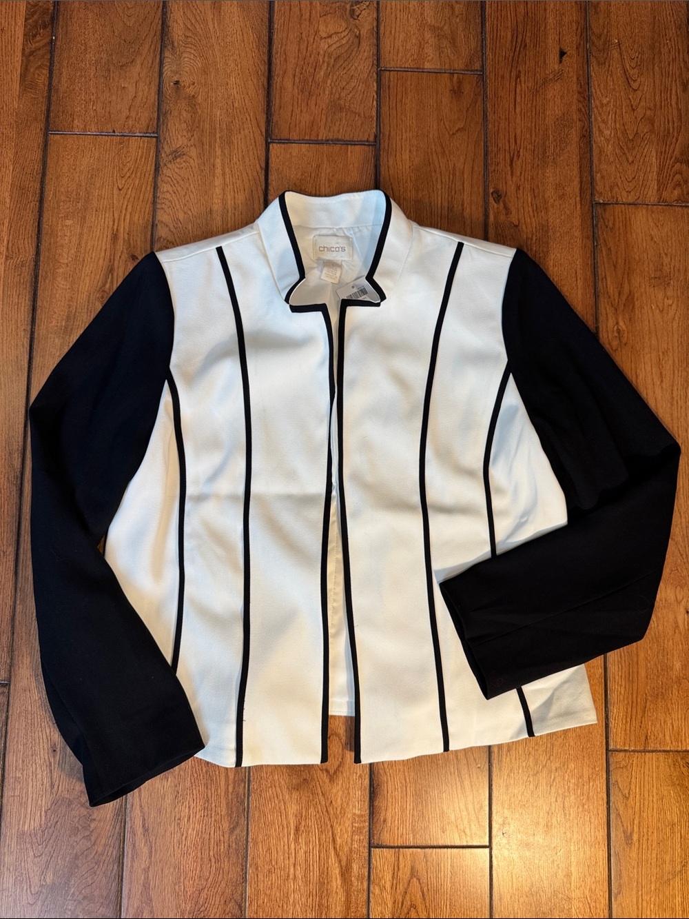 Chico's Black & White Striped Zip-Front Blazer